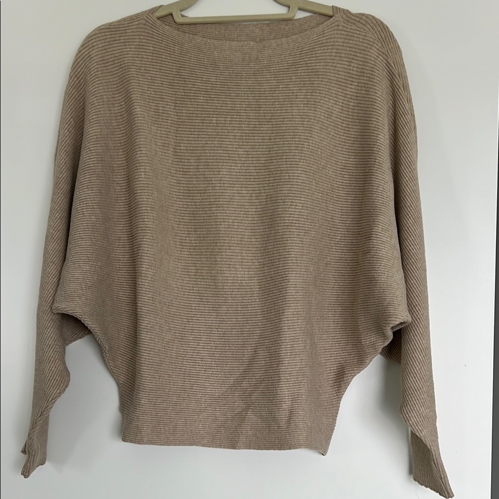 Tan Shrug with Batwing Sleeves and Crew Neck